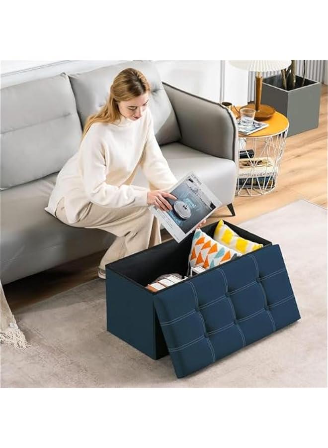 هوكور مقعد تخزين من هوكور، صندوق تخزين عثماني قابل للطي، مقعد مبطن لغرفة المعيشة، صندوق تخزين متعدد الاستخدامات موفر للمساحة لغرفة النوم والممر (ازرق، 76 × 38 × 38 سم) - Image 4