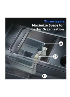 Generic Light Transmission Design Center Console Organizer Tray for 2021-2023 Tesla Model Y Model 3, Washable Silicone Liner Refresh Console Model 3 Model Y Accessories, 3 Compartments(Gray Trim)  - Image 3