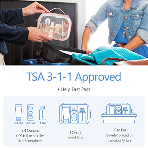 PACKISM TSA Approved Toiletry Bag, 3 Pack Clear Makeup Bags with Handle Large Opening, Clear Toiletry Bags Fit Carry-on Travel Essentials, Quart-sized Travel Bags for Toiletries, Rose Pink - Image 2