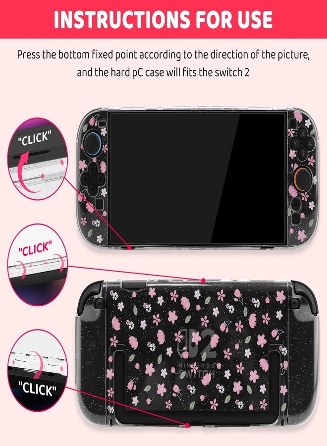 GLDRAM Pink Cherry Blossom Carrying Case for Nintendo Switch 2, Cute Girly Accessories Kit with Travel Storage Bag, Glitter Sakura Protective Cover, Screen Protector, Shoulder Strap & 2 Thumb Grips - Image 2