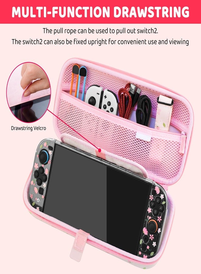 GLDRAM Pink Cherry Blossom Carrying Case for Nintendo Switch 2, Cute Girly Accessories Kit with Travel Storage Bag, Glitter Sakura Protective Cover, Screen Protector, Shoulder Strap & 2 Thumb Grips - Image 3