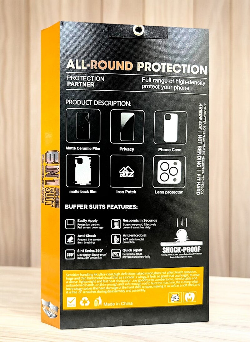 RTZ Full protection package from RTZ for iPhone 15, The package comes with a back cover, screen protection for privacy, transparent screen protection,a thermal sticker to protect the phone’s 6in1 - Image 2