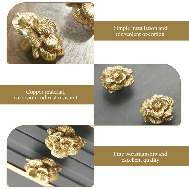 Brass Copper Flower Drawer Pulls Cabinet Knobs Wardrobe Handles Furniture Hardware - Image 4