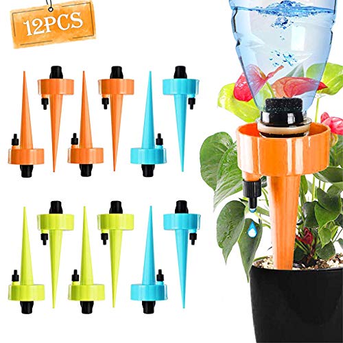HASTHIP 12Pcs Drip Irrigation Kit for Garden Home Office with Slow Release Control Valve Switch, Self-Watering Spikes for Pots Plant Automatic Plant Water Devices for Travel Vacation - Image 1