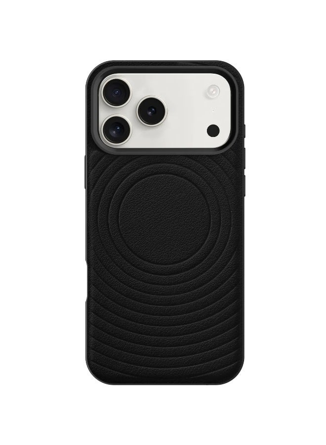 LEVELO iPhone 17 Pro Spirale Case / Strong Magnets / Leather Texture / Spiral-Pattern Design / Aluminum Alloy Frame for Camera & Edges - Phantom Black - Image 1