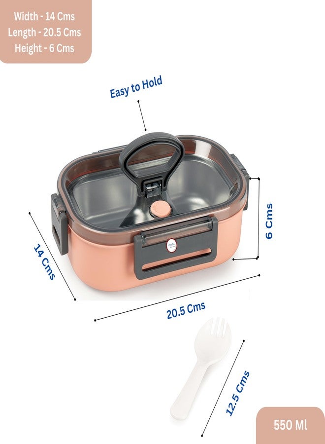 Opullo Mothers Choice Stainless Steel Tiffin Box for Kids for School | Lunch Box for Kids Stainless Steel | Steel Lunch Box for School | Steel Compartment Lunch Box | Pink | 550 Ml - Image 3