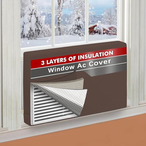 TOHONFOO Air Conditioner Covers for Inside 21"W x 15"H x 3.5"D, Windproof and Waterproof 3 Layers Insulation Window Air Conditioner Cover with Aluminum Foil and 2mm Foam, Brown - Image 1