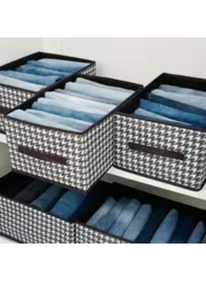erorex 4pcs Black & White Houndstooth Fabric Storage Boxes with Brown Frame-like Edges - Foldable Heavy-Duty Canvas-Like Wardrobe Organizers, Space-Saving Collapsible Bins for Clothes, Blankets, Seasonal Items - Sturdy Stackable Home Organization - Image 3