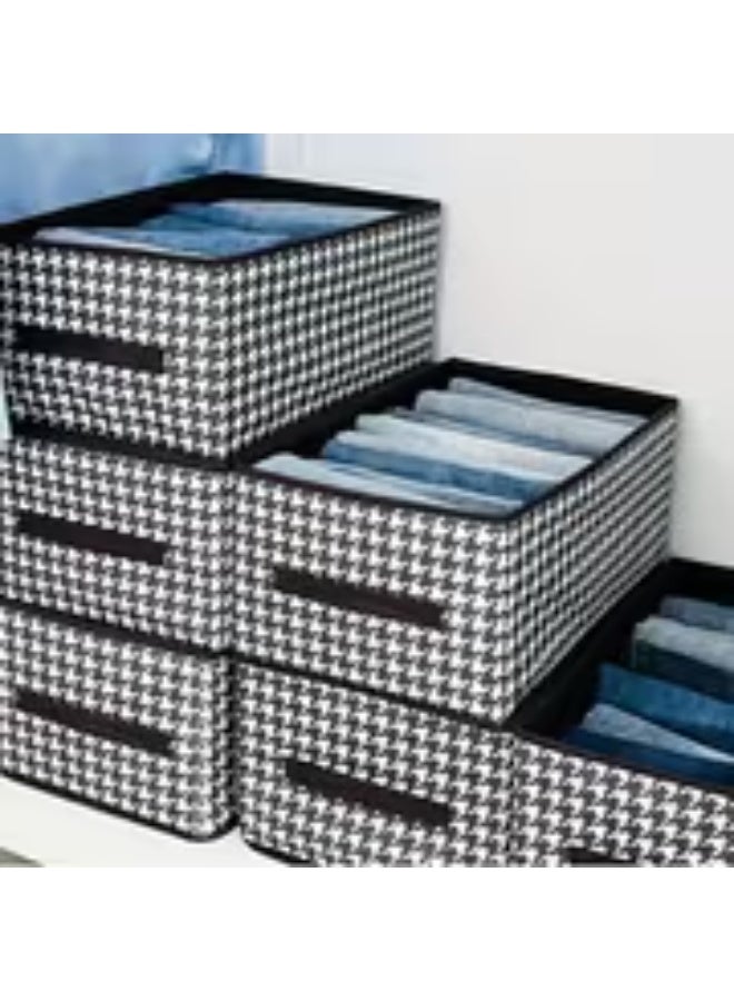 erorex 4pcs Black & White Houndstooth Fabric Storage Boxes with Brown Frame-like Edges - Foldable Heavy-Duty Canvas-Like Wardrobe Organizers, Space-Saving Collapsible Bins for Clothes, Blankets, Seasonal Items - Sturdy Stackable Home Organization - Image 2