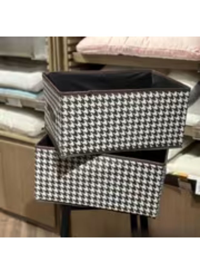 erorex 4pcs Black & White Houndstooth Fabric Storage Boxes with Brown Frame-like Edges - Foldable Heavy-Duty Canvas-Like Wardrobe Organizers, Space-Saving Collapsible Bins for Clothes, Blankets, Seasonal Items - Sturdy Stackable Home Organization - Image 4