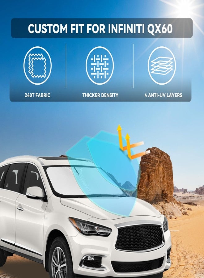 ZOIBV واقي شمس للزجاج الأمامي لسيارة إنفينيتي QX60 موديلات 2019-2025 - 4 طبقات، غطاء واقي للنوافذ الأمامية، مصمم خصيصًا ليناسب QX60، واقي شمس قابل للسحب 240T، يحجب الأشعة فوق البنفسجية، إكسسوارات سيارات - Image 4