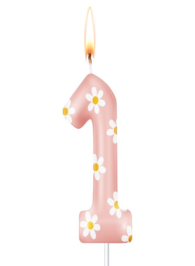 Conelist Daisy Number Birthday Candle Pink Flower Candle Daisy Flower Cake Topper for Girl Boho Themed Birthday Baby Shower Party Cake Decorations Supplies(Pink,Number 1) - Image 1