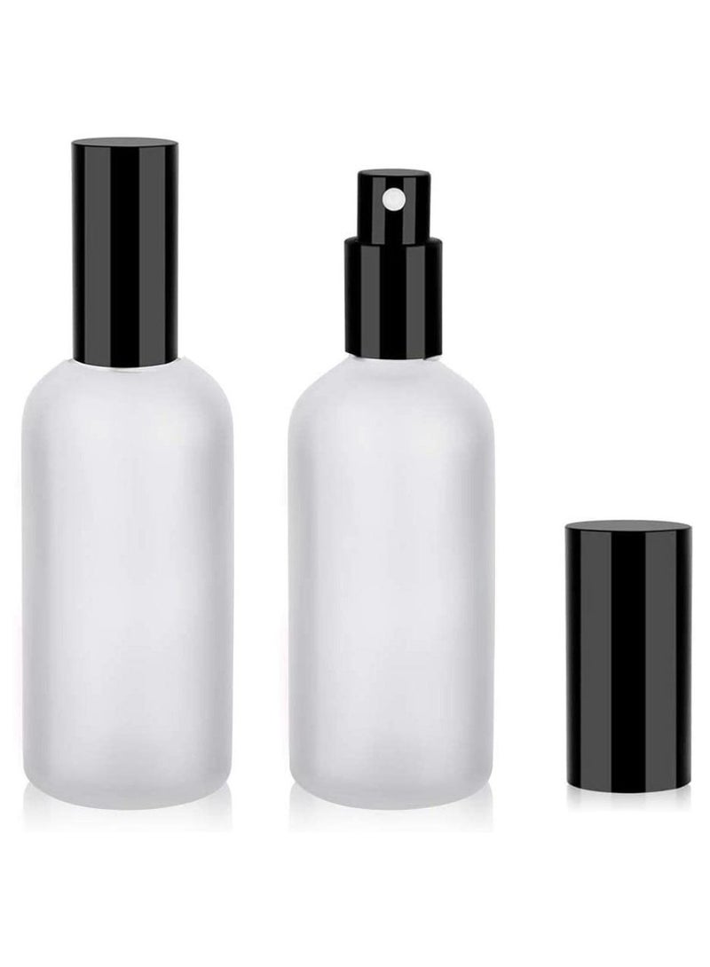 Captaintech Spray Bottles 100ml, Frosted Glass Spray Bottles, 2Pcs Leak Proof Travel Empty Spray Bottles with Caps, Refillable Bottle for Perfume, Essential Oils, Makeup Toner Lotion Hair Sprayer (Black) - Image 1