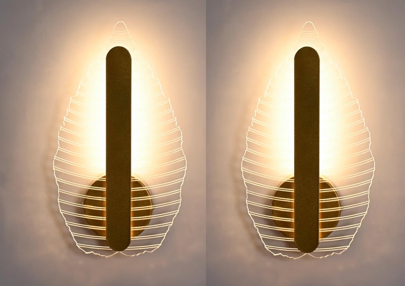 Groeien Pack of 2 | Leaf Glow Modern LED Wall Lamp | Golden Decorative Wall Light for Living Room, Bedroom & Hall | Artistic Leaf Design Wall Fixture for Home Décor(VeinLeaf Glow, 2) - Image 1
