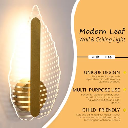 Groeien Pack of 2 | Leaf Glow Modern LED Wall Lamp | Golden Decorative Wall Light for Living Room, Bedroom & Hall | Artistic Leaf Design Wall Fixture for Home Décor(VeinLeaf Glow, 2) - Image 5