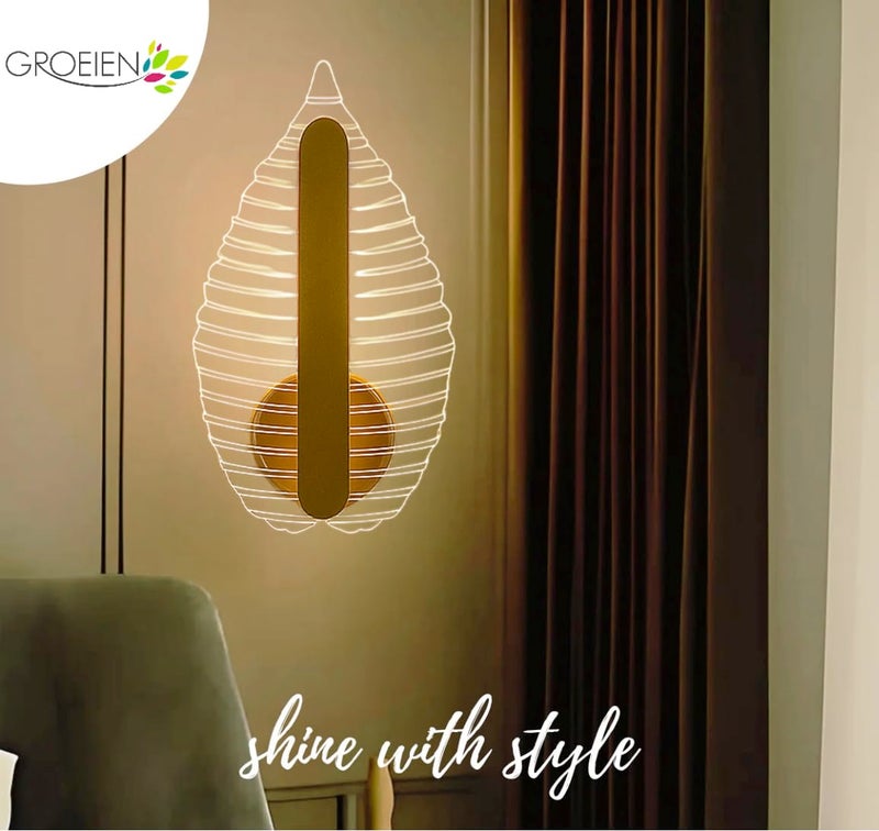 Groeien Pack of 2 | Leaf Glow Modern LED Wall Lamp | Golden Decorative Wall Light for Living Room, Bedroom & Hall | Artistic Leaf Design Wall Fixture for Home Décor(VeinLeaf Glow, 2) - Image 3