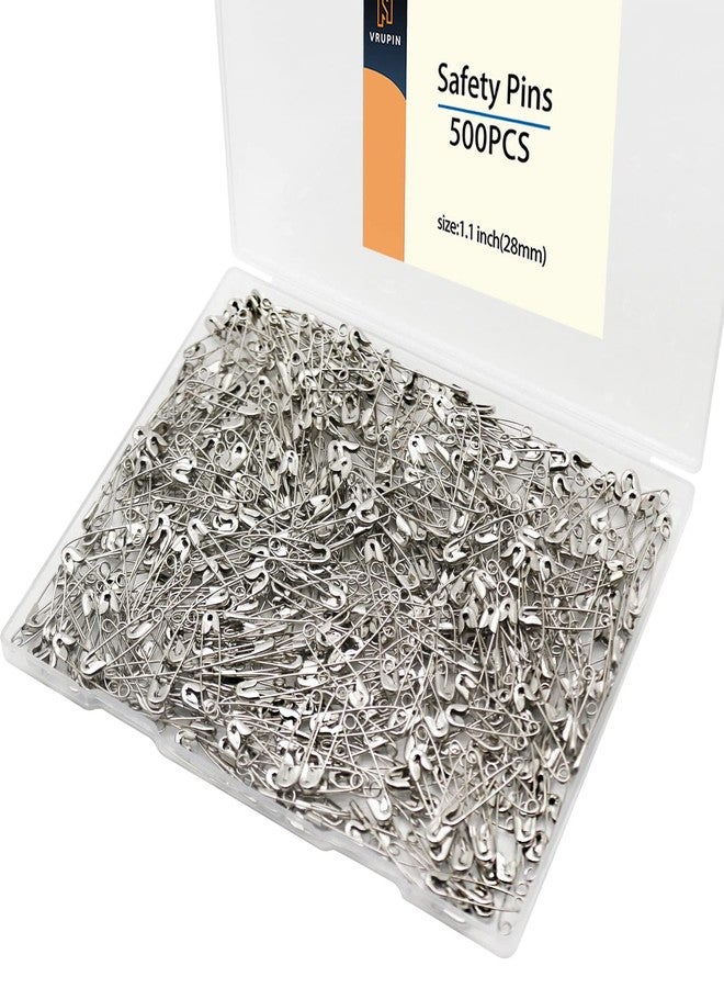 vrupin 500PCS Safety Pins, 1.1Inch/28mm Small Safety pins, Rust Resistant Nickel Plated Steel Set for Crafting, Sewing, Rimming Fastening Clip Button for Garment Hang Tag (Silver) - Image 1
