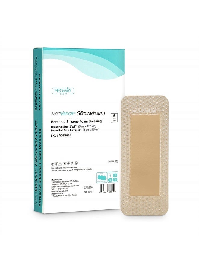 MedVance TM سيليكون - ضمادة رغوة لاصقة سيليكون محددة، 2"x5" (وسادة 1.2"x3.4") علبة تحتوي على 5 ضمادات - Image 1