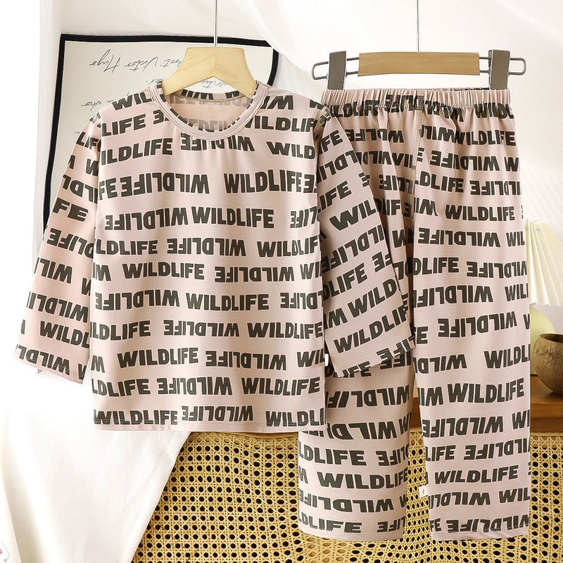Children'S Lanjing Modal Long Sleeve Trousers Seamless Suit Air-Conditioning Clothing Home Clothes Boys And Girls - Image 1