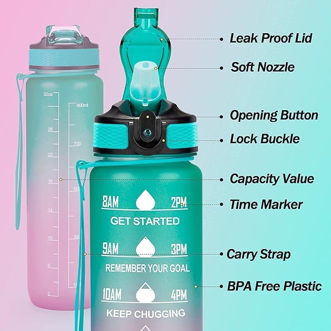 Takositio Takositio Silicone 32Oz Leakproof Tritran Bpa Free Water Bottle With Motivational Time MarkerStraw To Ensure You Drink Enough Water Daily For FitnessGymOutdoor SportsGreenPurple Gradient32 - Image 5