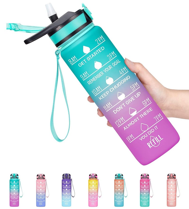 Takositio Takositio Silicone 32Oz Leakproof Tritran Bpa Free Water Bottle With Motivational Time MarkerStraw To Ensure You Drink Enough Water Daily For FitnessGymOutdoor SportsGreenPurple Gradient32 - Image 3