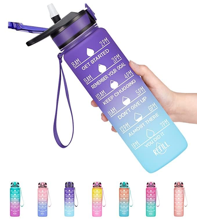 Takositio Takositio Silicone 32Oz Leakproof Tritran Bpa Free Water Bottle With Motivational Time MarkerStraw To Ensure You Drink Enough Water Daily For FitnessGymOutdoor SportsGreenPurple Gradient32 - Image 4