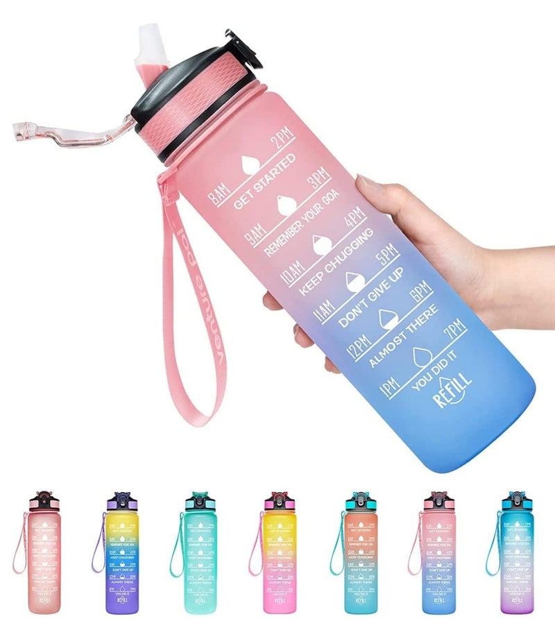 Takositio Takositio Silicone 32Oz Leakproof Tritran Bpa Free Water Bottle With Motivational Time MarkerStraw To Ensure You Drink Enough Water Daily For FitnessGymOutdoor SportsGreenPurple Gradient32 - Image 2