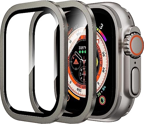 Mizi (2 Pack Apple Watch Ultra (2022) & Ultra 2 (2023) Screen Protector Case 49Mm,9H Tempered Glass + Titanium Alloy Frame [Sensitive Touch] Lightweight Protective Glass Film-Original for Smartwatch - Image 1