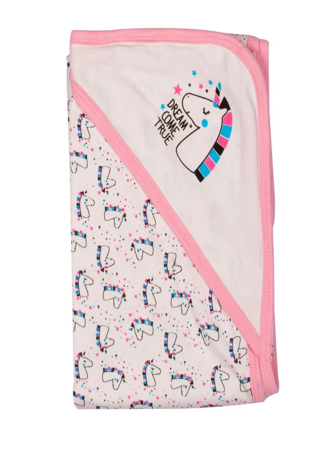 mittenbooty Baby Hooded Wrap Single Ply -Unicorn Print-Pink - Image 3