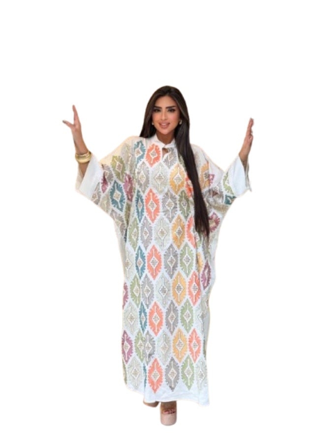 عباية خروج حريمي من الكتان الإسباني - قفطان ملحفة مطرز - Image 1