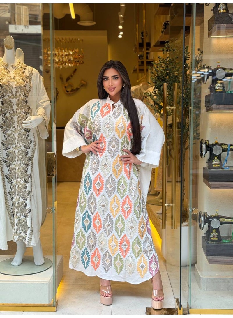 عباية خروج حريمي من الكتان الإسباني - قفطان ملحفة مطرز - Image 2