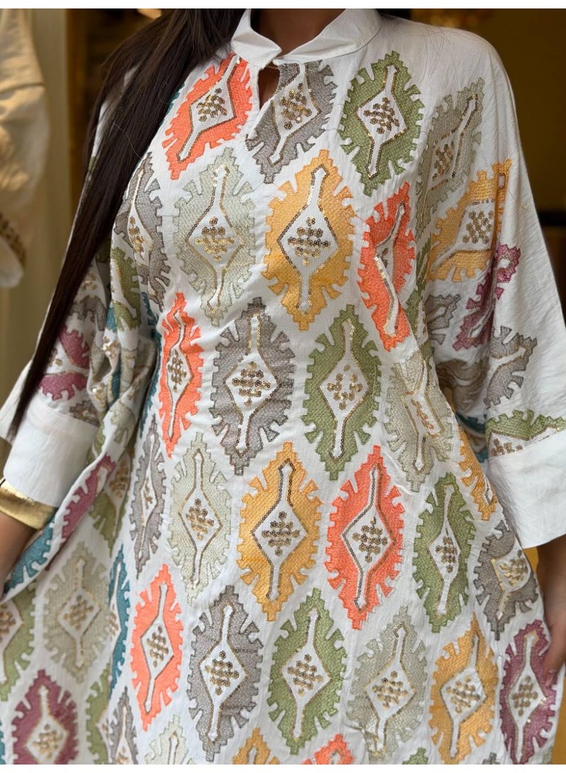 عباية خروج حريمي من الكتان الإسباني - قفطان ملحفة مطرز - Image 3