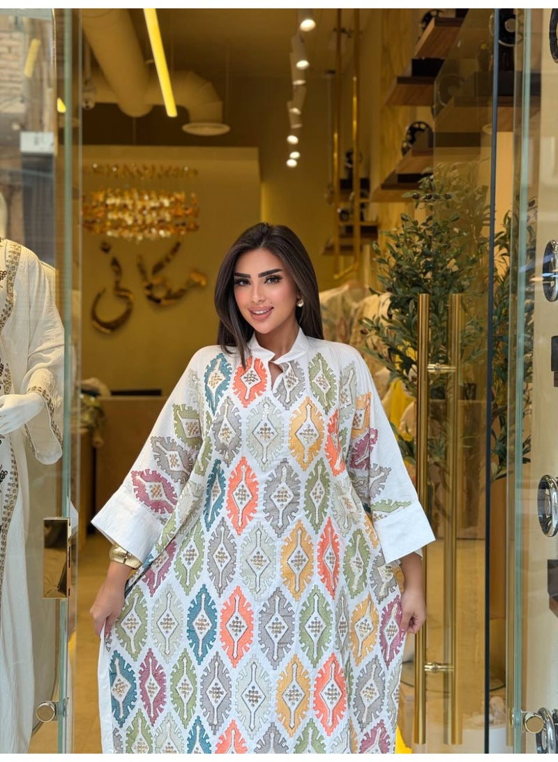 عباية خروج حريمي من الكتان الإسباني - قفطان ملحفة مطرز - Image 4