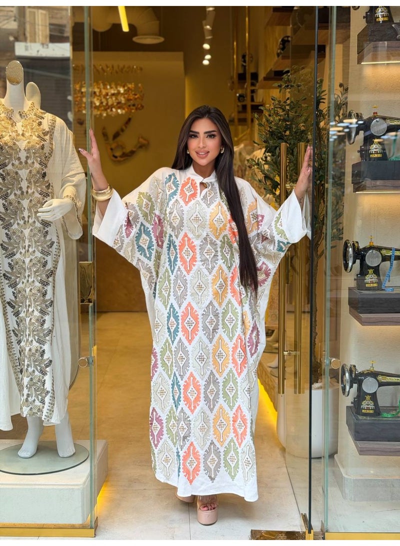 عباية خروج حريمي من الكتان الإسباني - قفطان ملحفة مطرز - Image 5