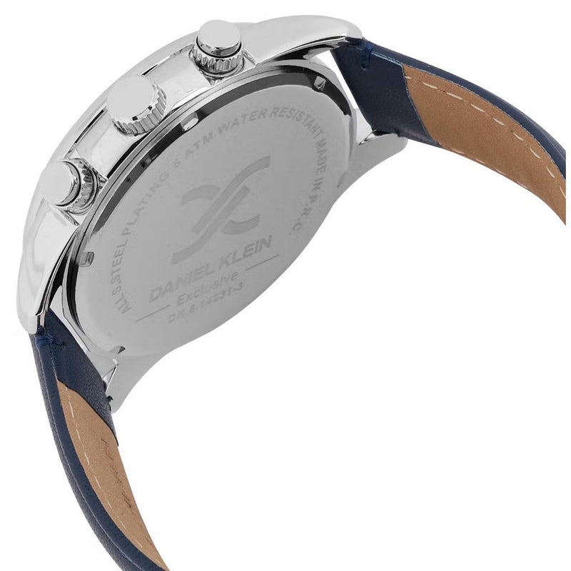 دانيل كلاين ساعة رجالية سوار جلد | هيكل من سبيكة فضية | تناظري | قرص أزرق داكن دائري منقوش | حركة كوارتز يابانية | حصرية | مقاومة للماء حتى عمق 50 مترًا - Image 3