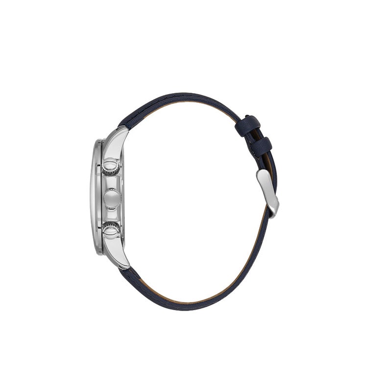 دانيل كلاين ساعة رجالية سوار جلد | هيكل من سبيكة فضية | تناظري | قرص أزرق داكن دائري منقوش | حركة كوارتز يابانية | حصرية | مقاومة للماء حتى عمق 50 مترًا - Image 2