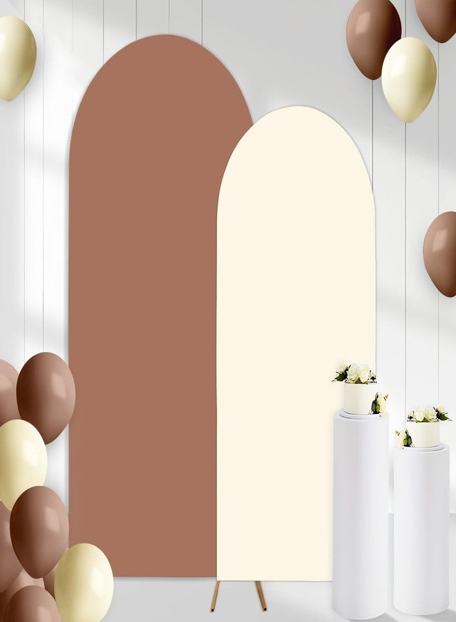 CORNER LACE 2PCS Arch Backdrop Covers Brown Cream Color (7.2ft+6ft) , Spandex Fitted Arch Stand Covers Background for Wedding Baby Shower Birthday Bridal Shower Party Decorations (Only Covers) - Image 1