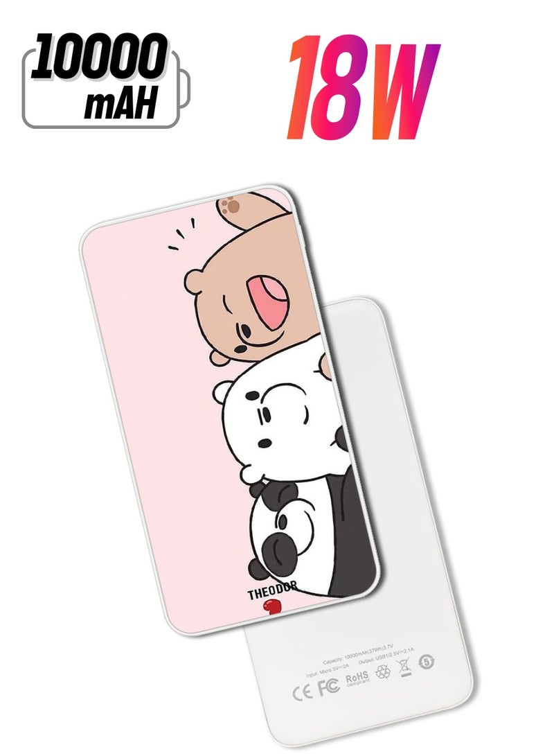 Theodor 10,000 mAh Super Fast Charging Ultra Compact Power Bank with Quick Charge & Power Delivery, Portable Charger For iPhone and Android Three Friends Panda - Image 1