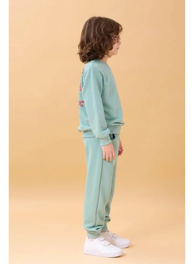 Perendi Boy's Embroidered Print Detailed Seasonal Two-Piece Set - Çağla.