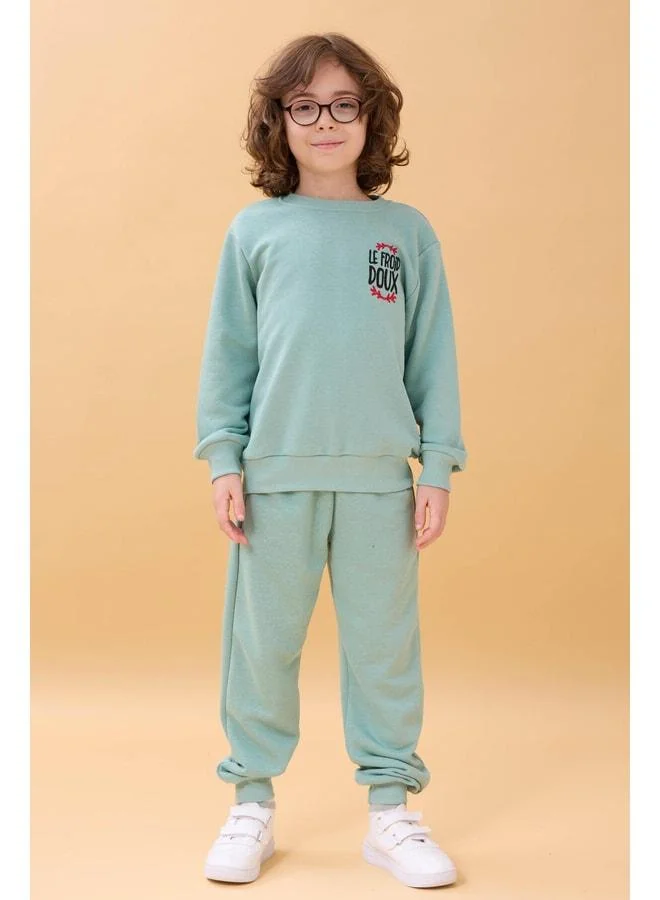 Perendi Boy's Embroidered Print Detailed Seasonal Two-Piece Set - Çağla.