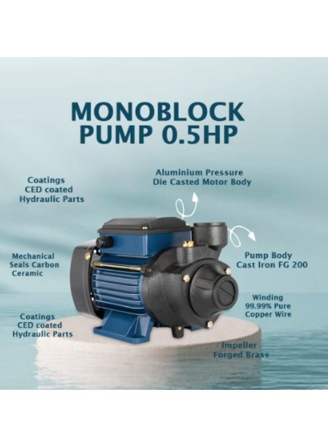 فكسر مضخة مياه محيطية بقوة 0.5 حصان - مضخة ضغط عالية مدمجة بمدخل/مخرج 25×25 مم لنقل المياه النظيفة - Image 2