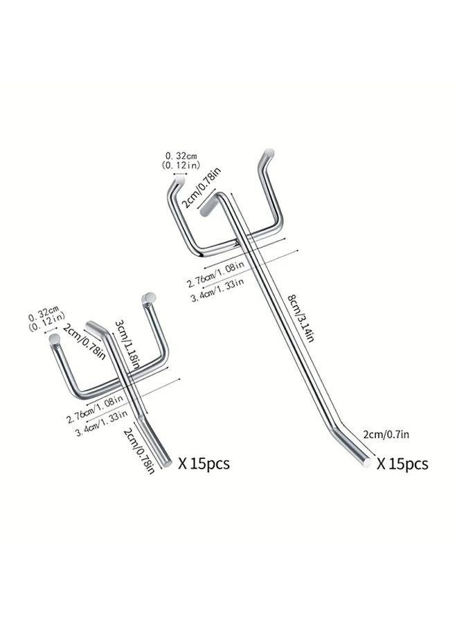 Pack of 30 Silvery Perforated Wall Hooks Pegboard Tool Holder Attachments for Garage Workshop - Image 4