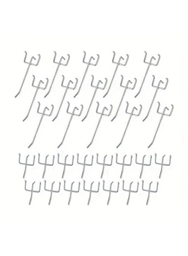 Pack of 30 Silvery Perforated Wall Hooks Pegboard Tool Holder Attachments for Garage Workshop - Image 2