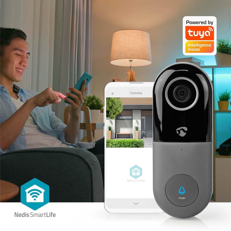 Nedis WiFi Smart Video Doorbell App Control Microsd Slot Loud Alarm Two Way Audio Hd 720PBlack Grey - Image 3