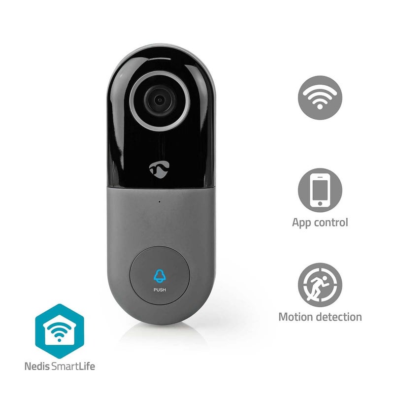 Nedis WiFi Smart Video Doorbell App Control Microsd Slot Loud Alarm Two Way Audio Hd 720PBlack Grey - Image 2