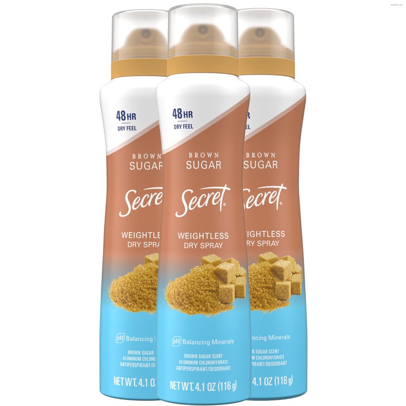 Secret مزيل العرق بخاخ سري للنساء، حماية من العرق والرائحة لمدة 48 ساعة، خفيف على البشرة، رائحة سكر بني، 4.1 أونصة (عبوة من 3) - Image 1