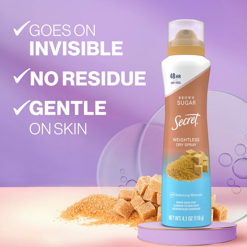 Secret مزيل العرق بخاخ سري للنساء، حماية من العرق والرائحة لمدة 48 ساعة، خفيف على البشرة، رائحة سكر بني، 4.1 أونصة (عبوة من 3) - Image 2