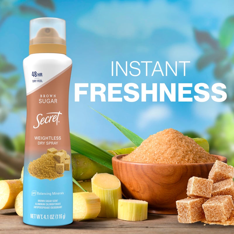 Secret مزيل العرق بخاخ سري للنساء، حماية من العرق والرائحة لمدة 48 ساعة، خفيف على البشرة، رائحة سكر بني، 4.1 أونصة (عبوة من 3) - Image 5
