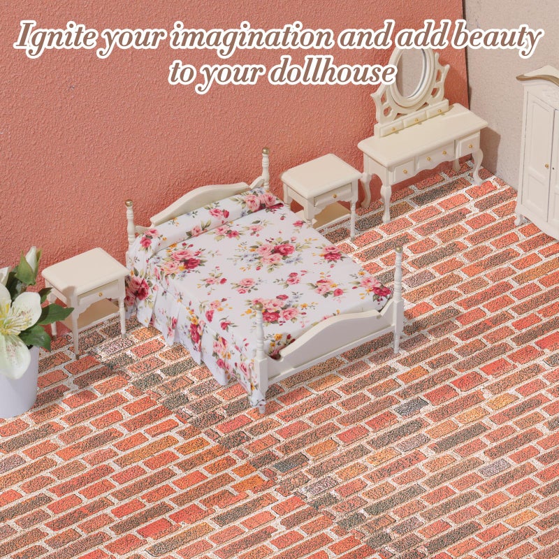 Flutesan 3 Pcs Miniature Dollhouse Wallpaper and Flooring Peel and Stick 1:12 Scale Self Adhesive Doll House Wallpaper DIY Mini Dollhouse Accessories 8.27 x 11.69 Inch(Brick Wall) - Image 4