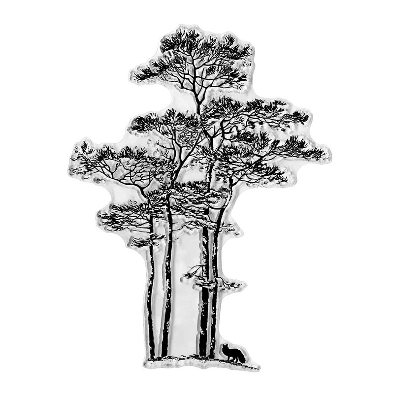 Tree Fox Background Clear Stamps for Card Making and Photo Album Decorations Pine Trees Leaves Rubber Stamps Plants Animals Transparent Stamps Seal for DIY Scrapbooking